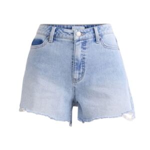 Distress Denim 4" Raw Hem Shorts